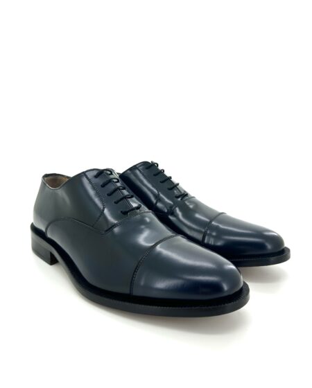 Saxone scarpa classica allacciata uomo, in pelle Polish binder blu scuro, suola cuoio