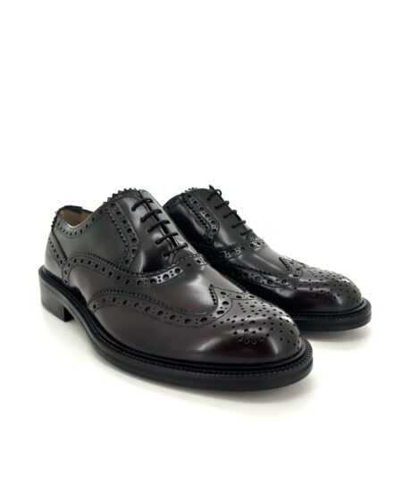Saxone scarpa allacciata uomo,in pelle bordeaux Polish binder,suola cuoio
