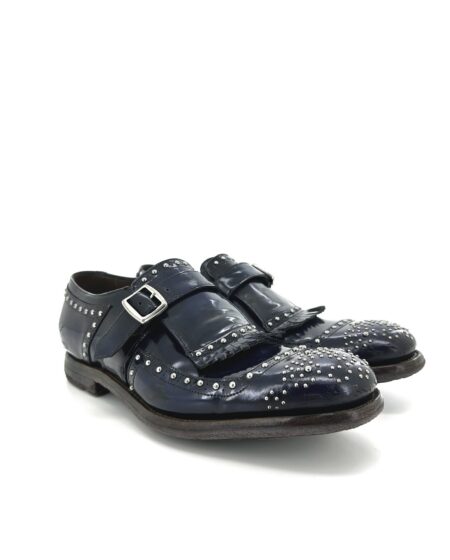 Church's Shanghai, in pelle lucida blu navy borchiata, suola in gomma