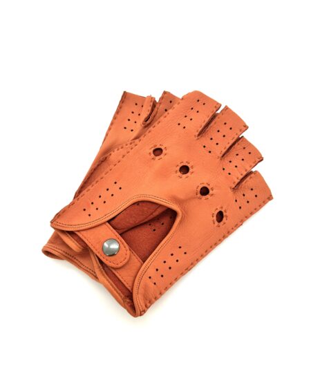 Guanti da guida in cervo arancioni uomo, cuciti a mano