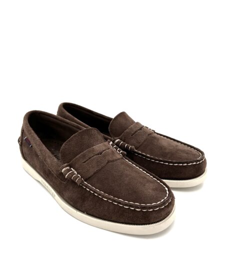Sebago docksides, mocassini barca, in pelle scamosciata marrone, suola chiara