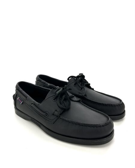 Sebago docksides, allacciata nera, suola scura