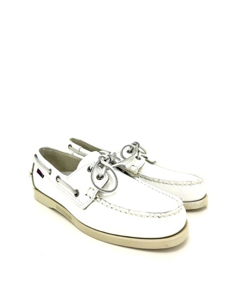 Sebago docksides, allacciata bianca, suola chiara