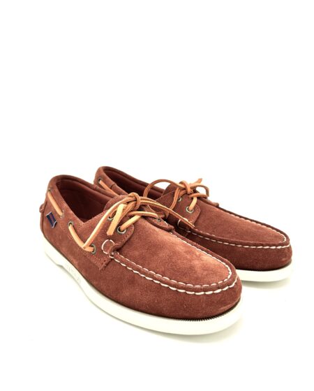 Sebago docksides, allacciata vela, scamosciata mattone, suola chiara