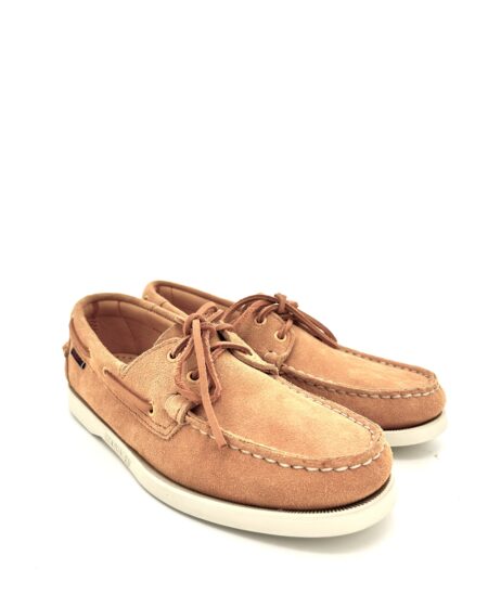 Sebago docksides, allacciata vela, scamosciata salmone, suola chiara