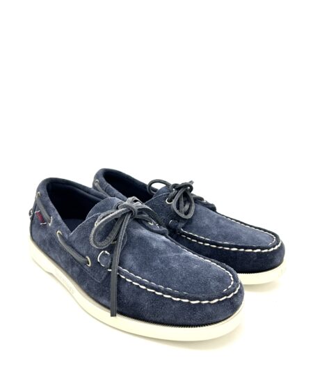 Sebago docksides, allacciata vela, scamosciata blu, suola chiara