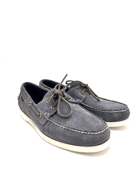 Sebago docksides, mocassini allacciate vela, in pelle scamosciata grigio, suola chiara