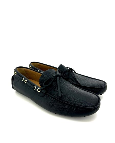 Car Shoe, mocassini con gommini, in pelle martellata nera