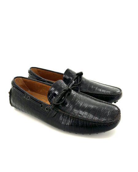 Car Shoe, mocassini con gommini, in pelle stampa coccodrillo marrone scuro