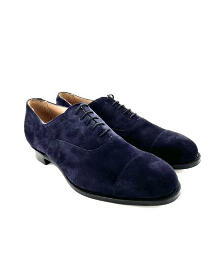 Cheaney scarpe allacciate uomo, in pelle scamosciata blu, suola cuoio, cucite goodyear