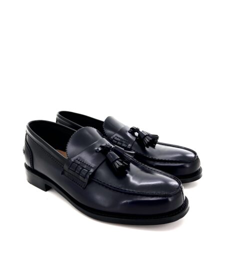 Cheaney mocassini con nappine uomo, in pelle blu scuro, suola cuoio