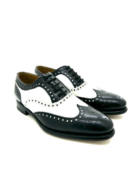 Sir Wilson scarpe classiche allacciate uomo, in pelle bicolore bianco e nero, cucite a mano