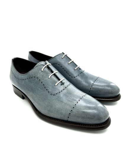 Sir Wilson scarpe classiche allacciate uomo, in pelle celeste anticata, cucite a mano