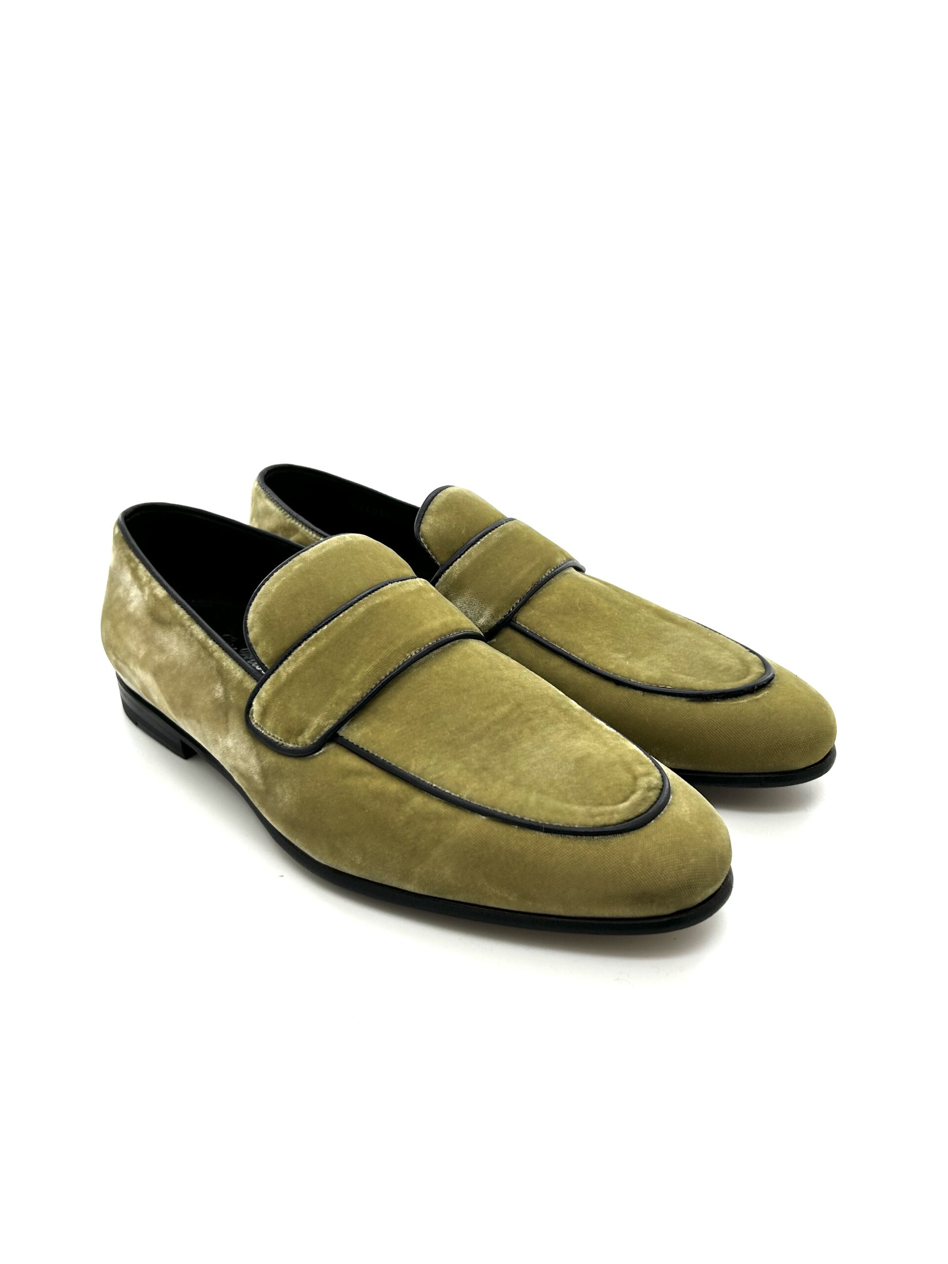 Sir Wilson mocassini uomo, in velluto giallo, suola cuoio, cucite a mano