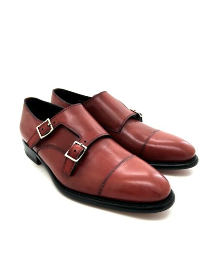 Sir Wilson scarpe uomo, in pelle color cuoio con doppia fibbia