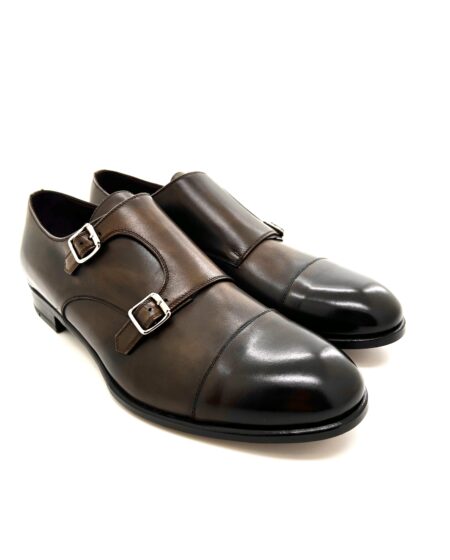 Sir Wilson scarpe uomo, in pelle marrone anticata con doppia fibbia