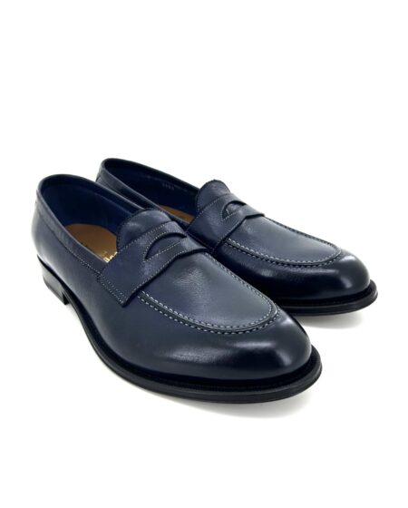Sir Wilson mocassini uomo, in pelle blu navy anticata, suola cuoio