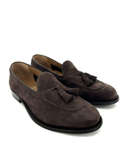 Sir Wilson mocassini con nappine uomo, in pelle scamosciata marrone, suola cuoio