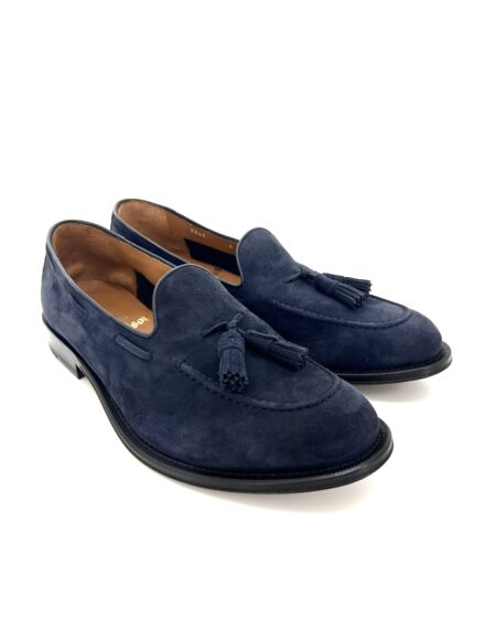 Sir Wilson mocassini con nappine uomo, in pelle scamosciata blu, suola cuoio