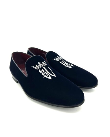 Sir Wilson mocassini uomo, in velluto blu navy, suola cuoio, cucite a mano
