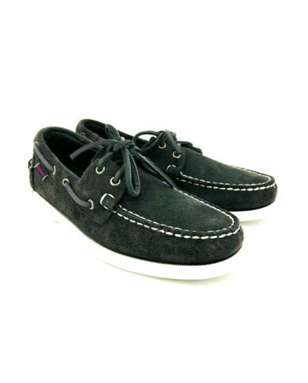 Sebago docksides, allacciata vela, scamoscata verde inglese, suola chiara