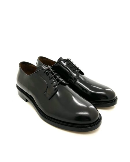 Saxone scarpe allacciate derby uomo,in pelle marrone scuro Polish binder,suola cuoio