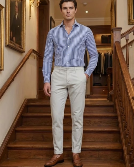 Pantaloni Cotone Senza Pences Luis - Ghiaccio/Gesso