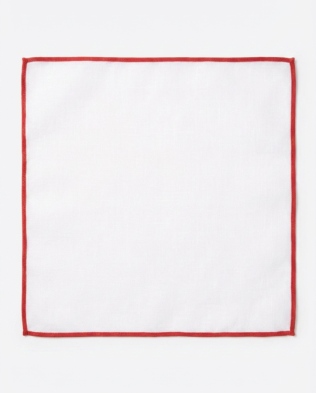 Pochette da taschino in lino bianco con bordo rosso — fatta a mano