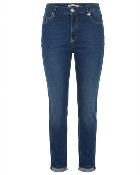 Jeans skinny blu scuro con risvolto