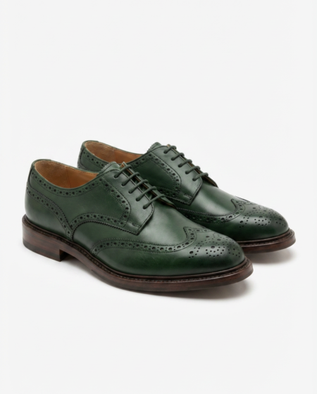 Scarpe derby brogue verdi in pelle