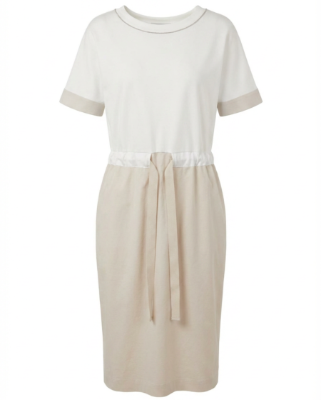 Abito donna bianco e beige con coulisse in vita