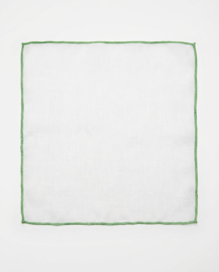 Pochette da taschino in lino bianco con bordo verde — fatta a mano