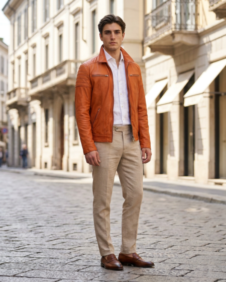 Giubbotto Pelle Nappa Perforata Arancio — outdoor