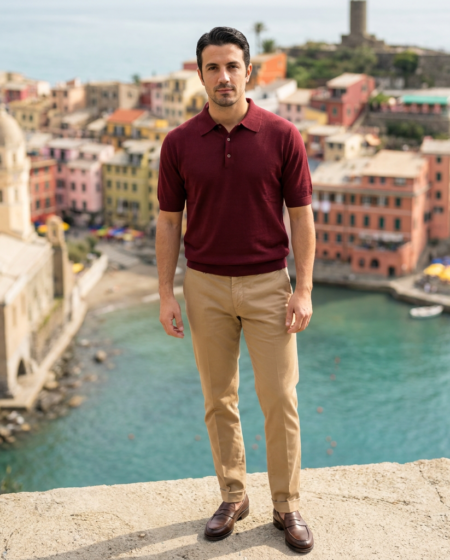 Polo Serafino Sea Island Cotton - Bordeaux — outdoor