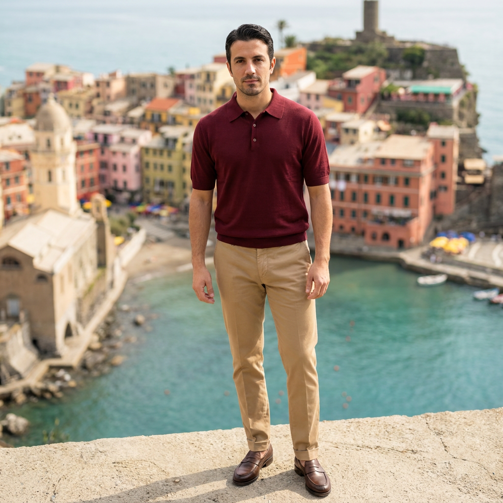 Polo Serafino Sea Island Cotton - Bordeaux — outdoor