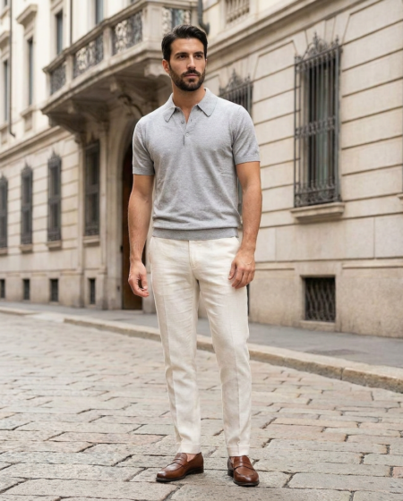 Polo Serafino Sea Island Cotton - Grigio Chiaro — outdoor