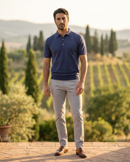 Polo Serafino Sea Island Cotton - Blu Avio — outdoor