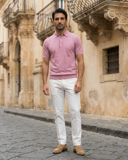 Polo Serafino Sea Island Cotton - Rosa — outdoor