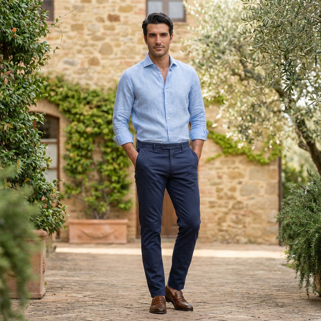 Pantaloni Cotone Slim Senza Pences Luis - Blu Marine — outdoor