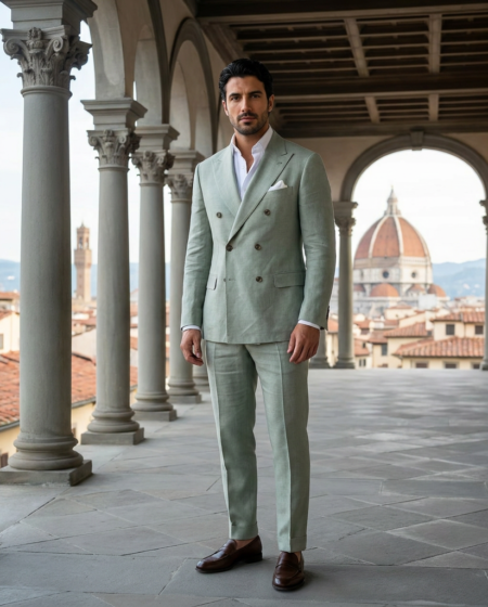 Abito Lardini Doppio Petto in Lino - Verde Chiaro — florence_loggia
