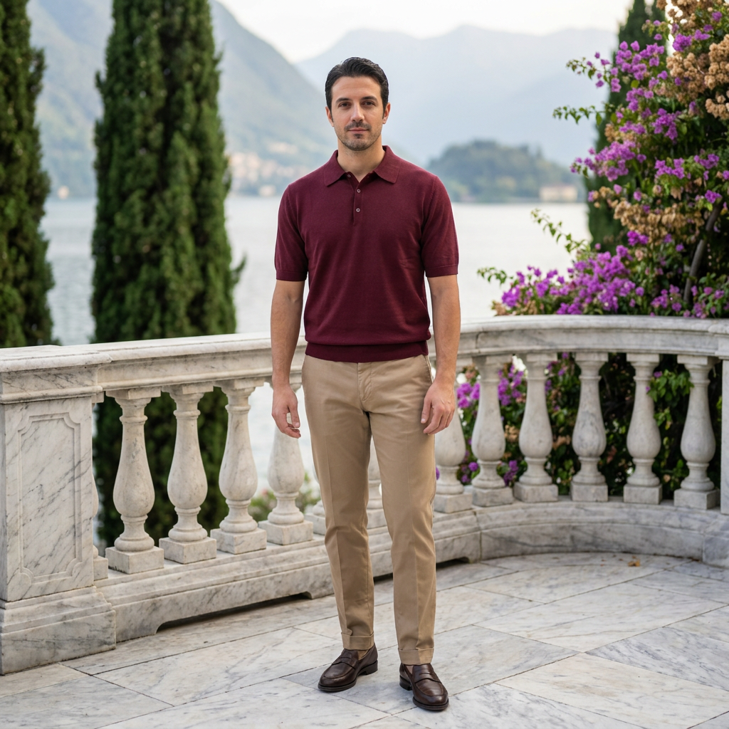 Polo Serafino Sea Island Cotton - Bordeaux — outdoor 1