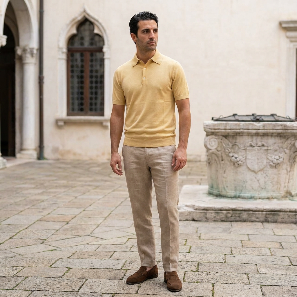 Polo Serafino Sea Island Cotton - Giallino Chiaro — outdoor 1