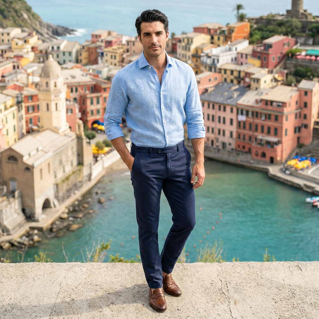 Pantaloni Cotone Slim Senza Pences Luis - Blu Marine — outdoor 1
