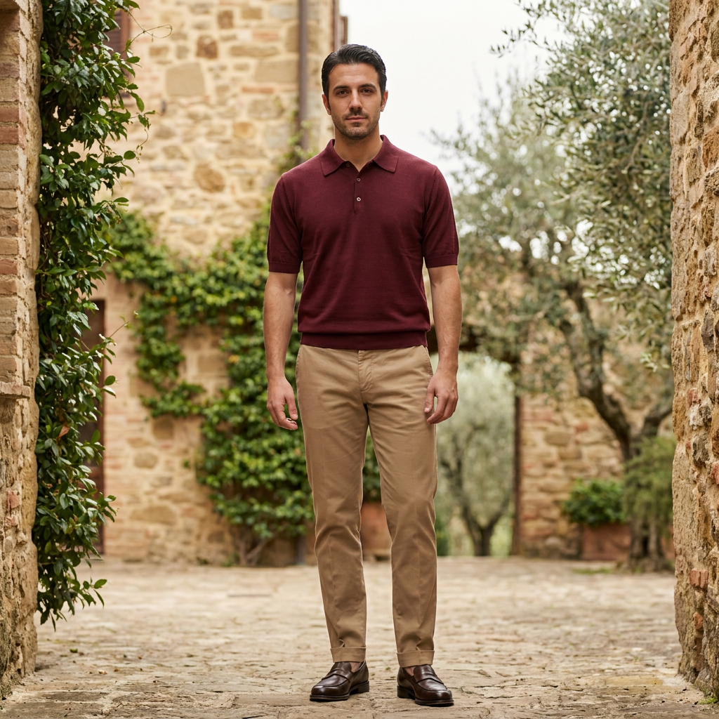 Polo Serafino Sea Island Cotton - Bordeaux — outdoor 2