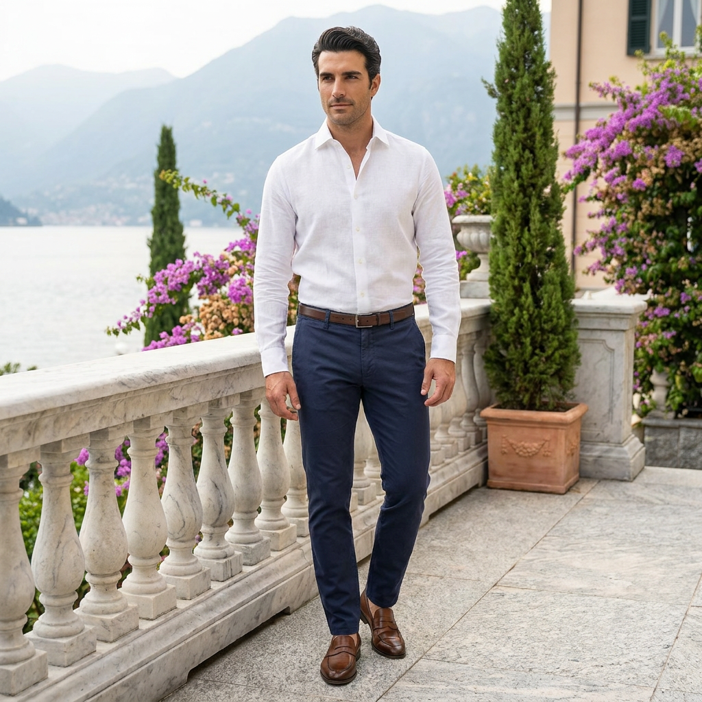 Pantaloni Cotone Slim Senza Pences Luis - Blu Marine — outdoor 2